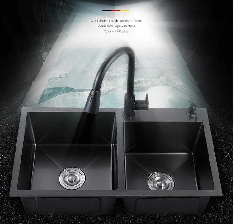 Handmade Stainless Steel Nano Black Double Bowl Kitchen Sink Customize Stainless Steel Laundry Sink